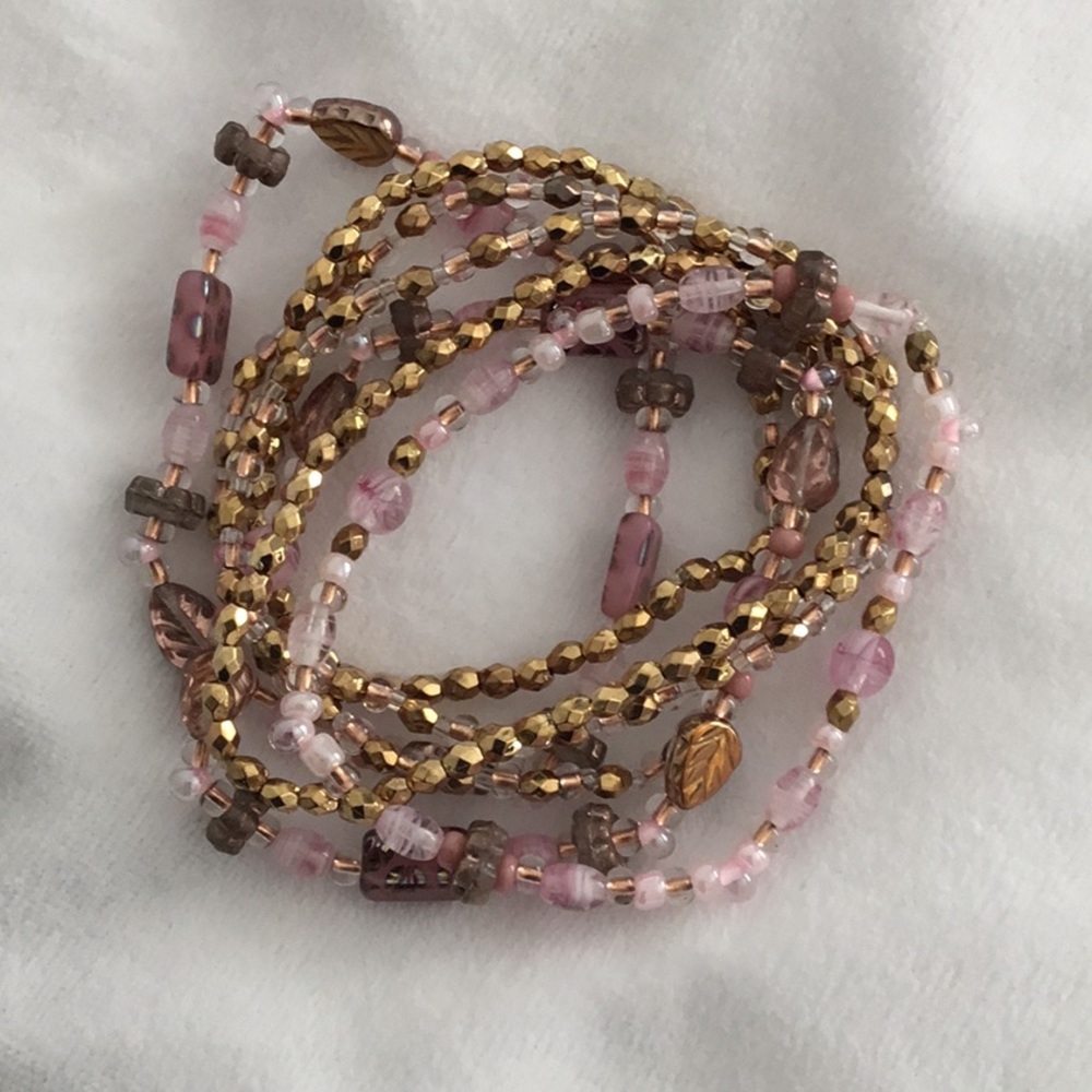 Gold and pink stretch bracelets